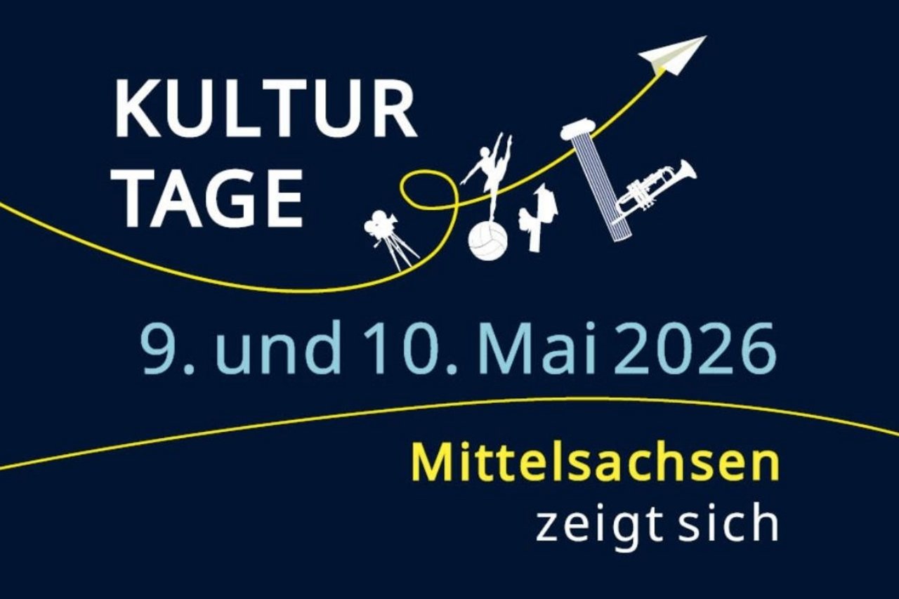 Das Logo der Kulturtage Mittelsachsen (Mittelsachsen zeigt sich) auf dunkelblauem Hintergrund. 