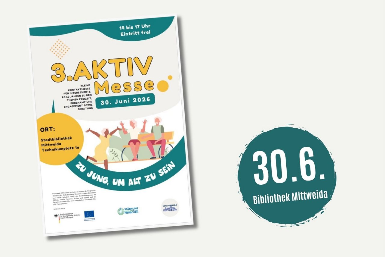 Plakat zur Seniorenmesse in Mittweida mit Informationen zum Termin, Veranstaltungsort und Inhalt